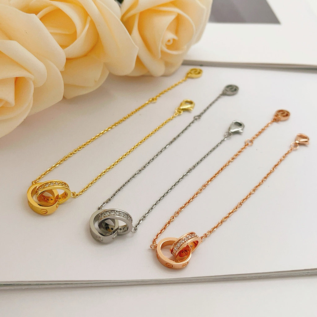 [Okajuri Jewelry] LOVE DOUBLE RING HALF DIAMOND BRACELET