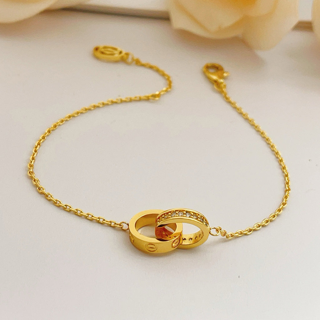 [Okajuri Jewelry] LOVE DOUBLE RING HALF DIAMOND BRACELET