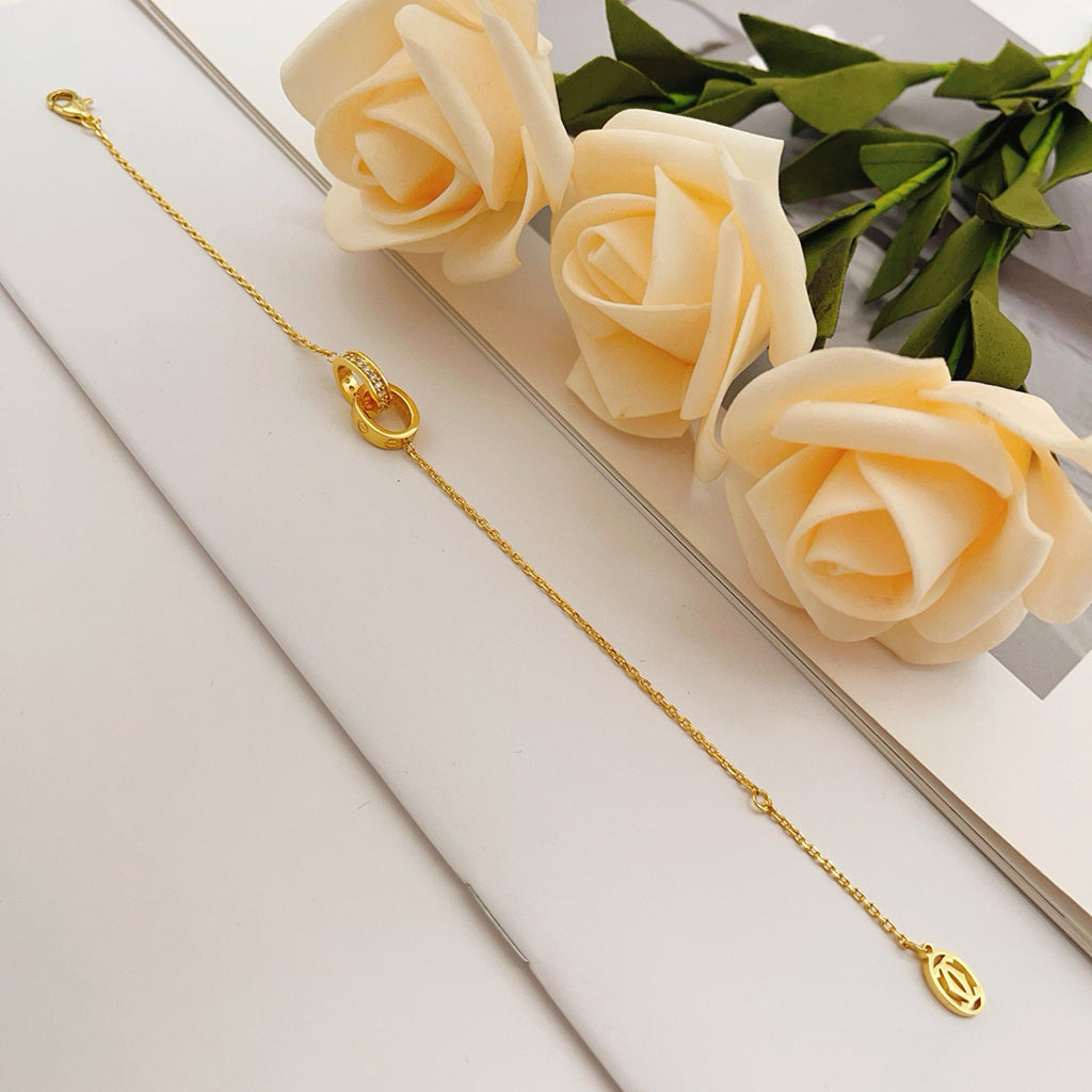 [Okajuri Jewelry] LOVE DOUBLE RING HALF DIAMOND BRACELET