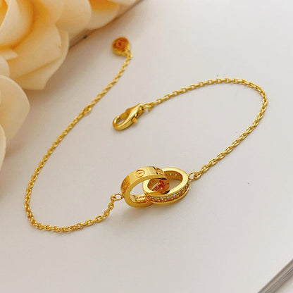 [Okajuri Jewelry] LOVE DOUBLE RING HALF DIAMOND BRACELET