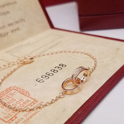 [Okajuri Jewelry] LOVE DOUBLE RING HALF DIAMOND BRACELET