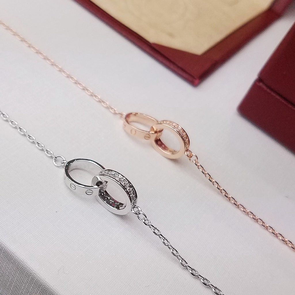 [Okajuri Jewelry] LOVE DOUBLE RING HALF DIAMOND BRACELET