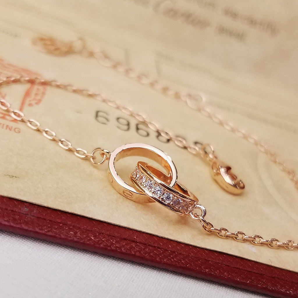 [Okajuri Jewelry] LOVE DOUBLE RING HALF DIAMOND BRACELET