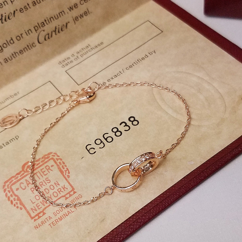 [Okajuri Jewelry] LOVE DOUBLE RING HALF DIAMOND BRACELET