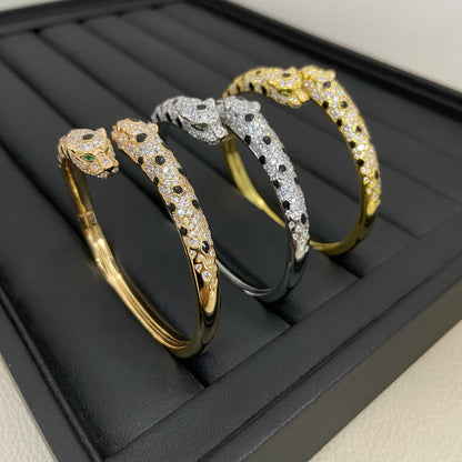 [Okajuri Jewelry] PANTHERE DOUBLE HEADED HALF DIAMOND OPEN BRACELET
