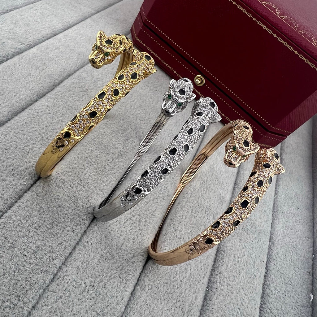 [Okajuri Jewelry] PANTHERE DOUBLE HEADED HALF DIAMOND OPEN BRACELET