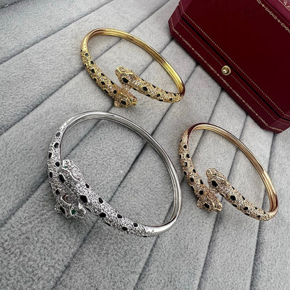 [Okajuri Jewelry] PANTHERE DOUBLE HEADED HALF DIAMOND OPEN BRACELET