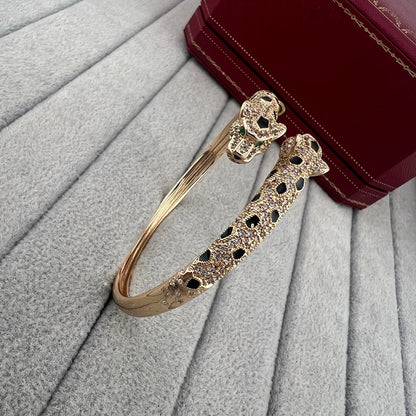 [Okajuri Jewelry] PANTHERE DOUBLE HEADED HALF DIAMOND OPEN BRACELET