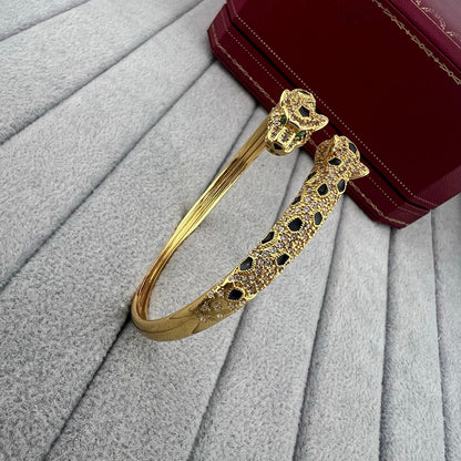 [Okajuri Jewelry] PANTHERE DOUBLE HEADED HALF DIAMOND OPEN BRACELET
