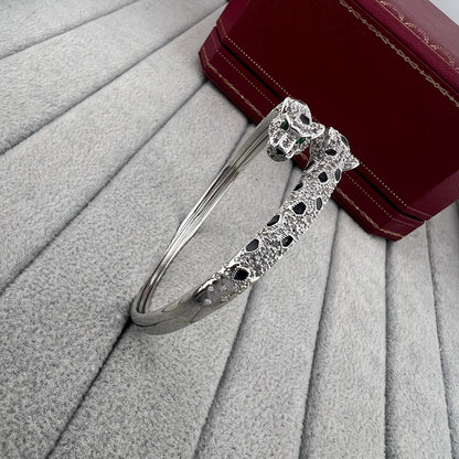 [Okajuri Jewelry] PANTHERE DOUBLE HEADED HALF DIAMOND OPEN BRACELET