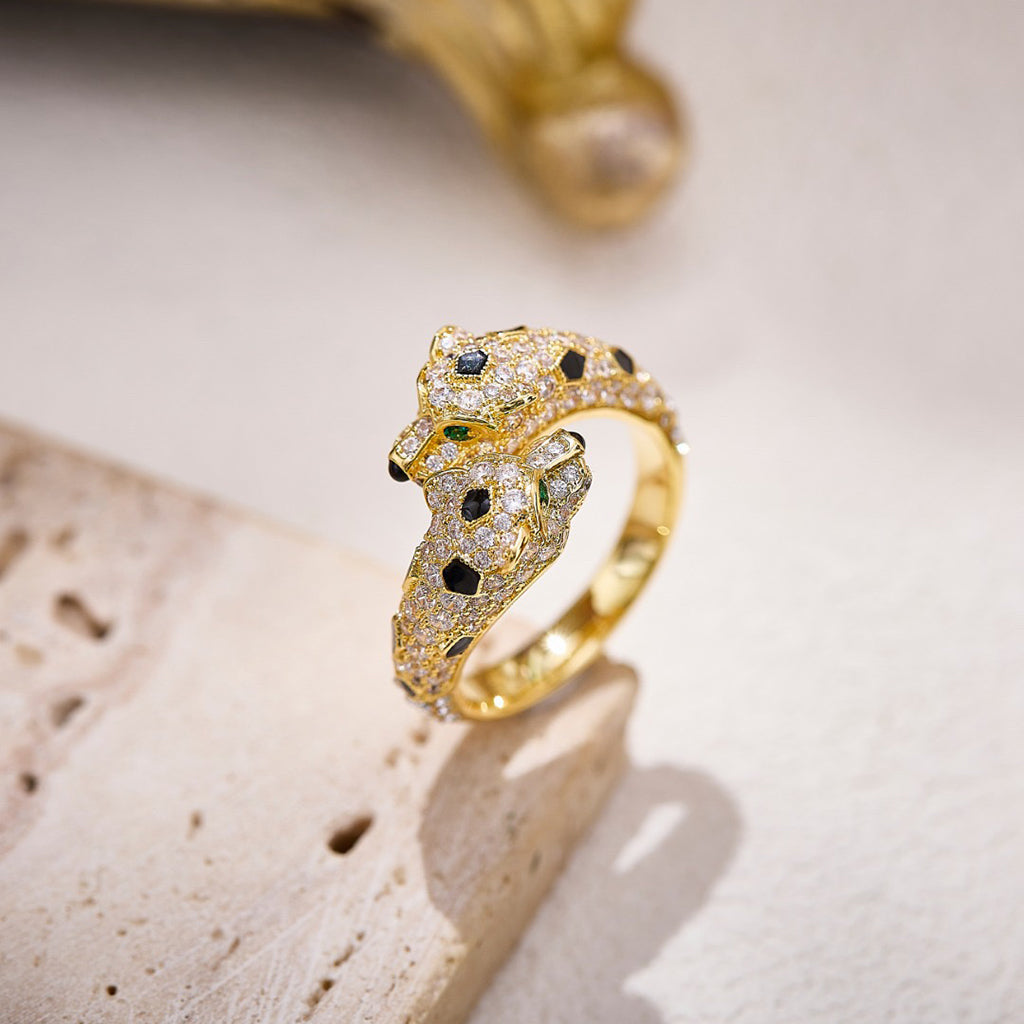 [Okajuri Jewelry] PANTHERE DOUBLE HEADED FULL DIAMOND  RING