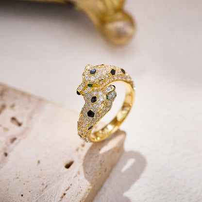 [Okajuri Jewelry] PANTHERE DOUBLE HEADED FULL DIAMOND  RING