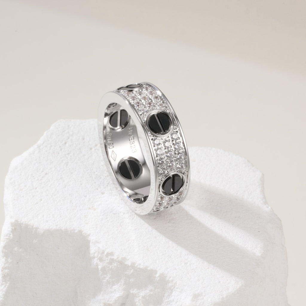 [Okajuri Jewelry] LOVE RING 5.5MM DIAMONDS PAVED CERAMIC