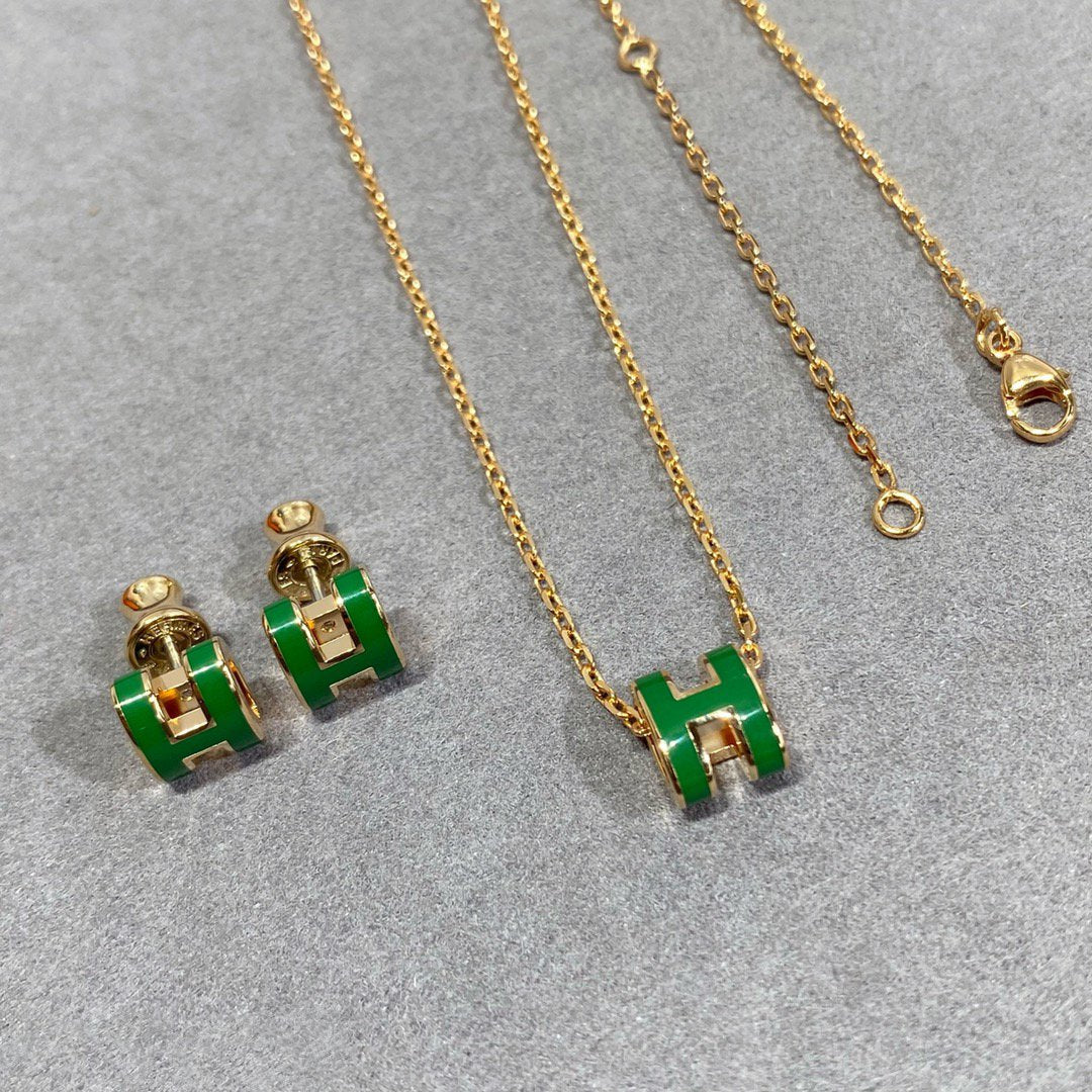 [Okajuri Jewelry]POP H GREEN NECKLACE SILVER AND GOLD