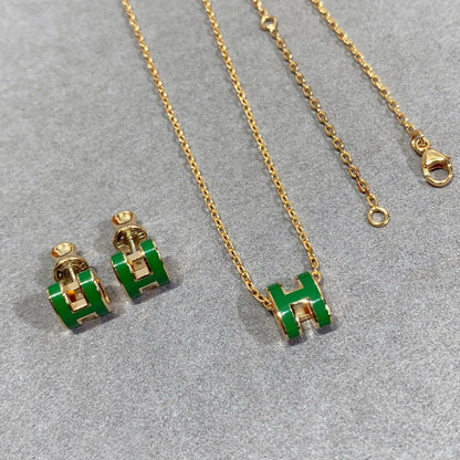 [Okajuri Jewelry]POP H GREEN NECKLACE SILVER AND GOLD