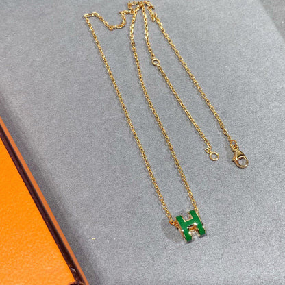 [Okajuri Jewelry]POP H GREEN NECKLACE SILVER AND GOLD