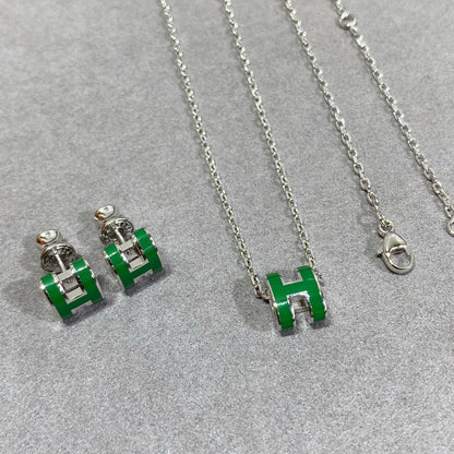 [Okajuri Jewelry]POP H GREEN NECKLACE SILVER AND GOLD