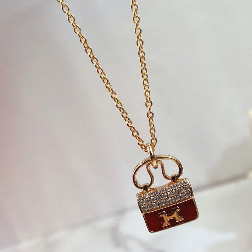 [Okajuri Jewelry]CONSTANCE RED PEDANT PINK GOLD NECKLACE
