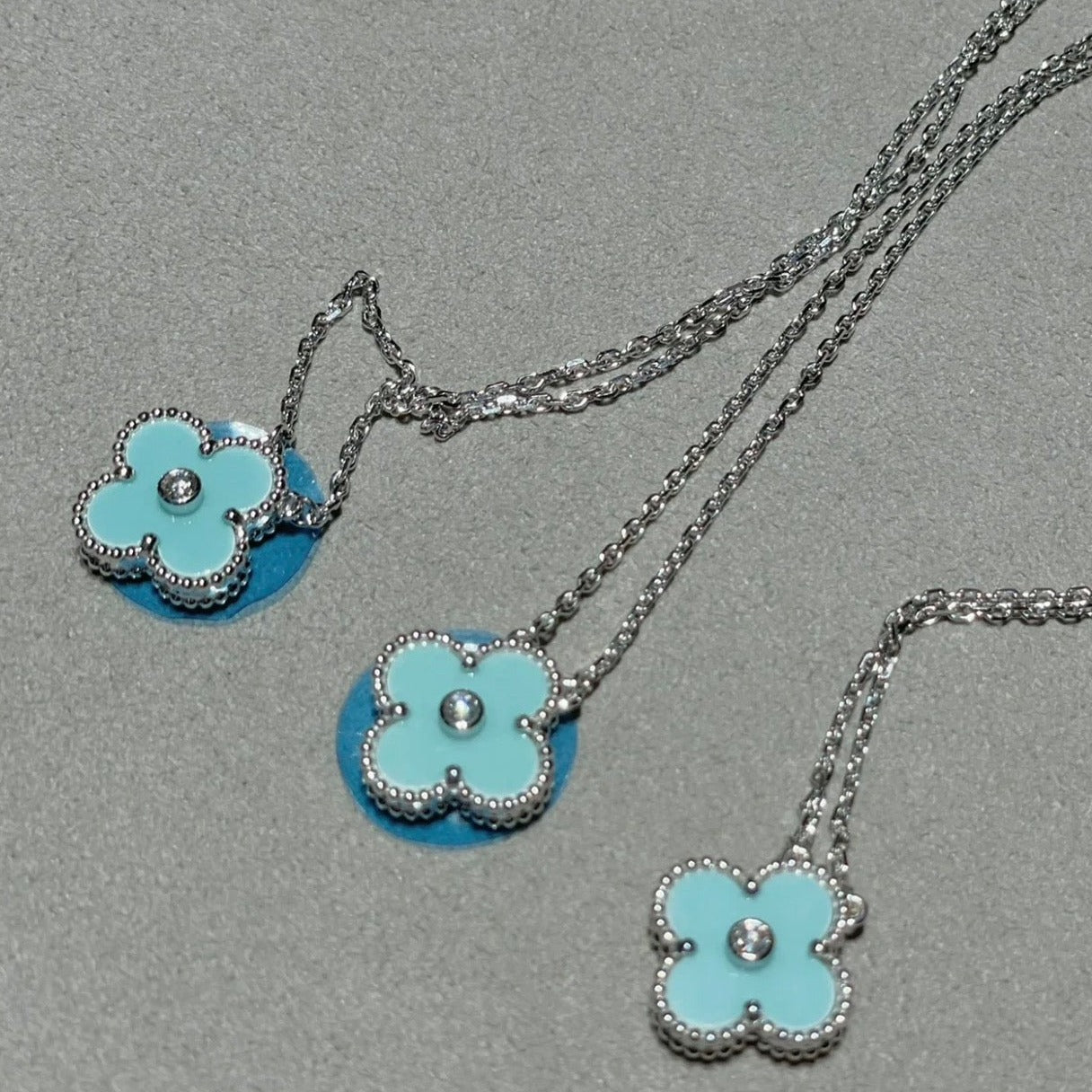 [Okajuri Jewelry]CLOVER 1 DIAMOND LIGHT BLUE SILVER NECKLACE