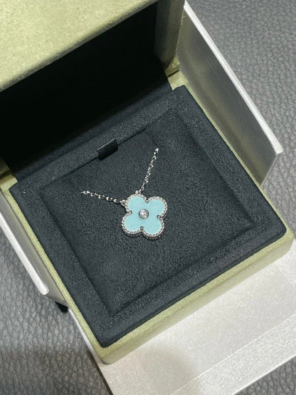 [Okajuri Jewelry]CLOVER 1 DIAMOND LIGHT BLUE SILVER NECKLACE