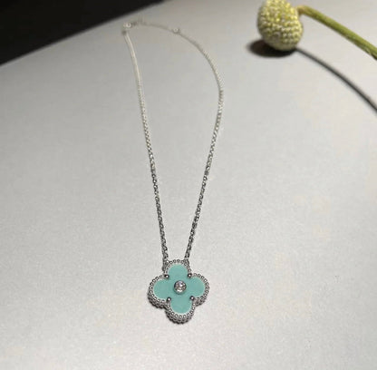 [Okajuri Jewelry]CLOVER 1 DIAMOND LIGHT BLUE SILVER NECKLACE