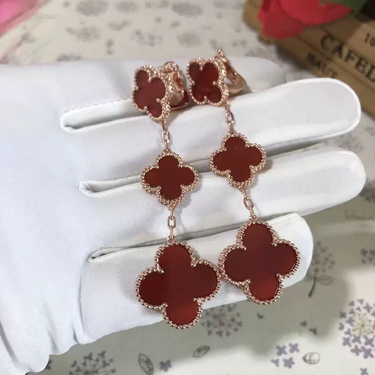 [Okajuri Jewelry]CLOVER 3 MOTIF CARNELIAN DROP EARRINGS