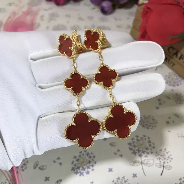 [Okajuri Jewelry]CLOVER 3 MOTIF CARNELIAN DROP EARRINGS