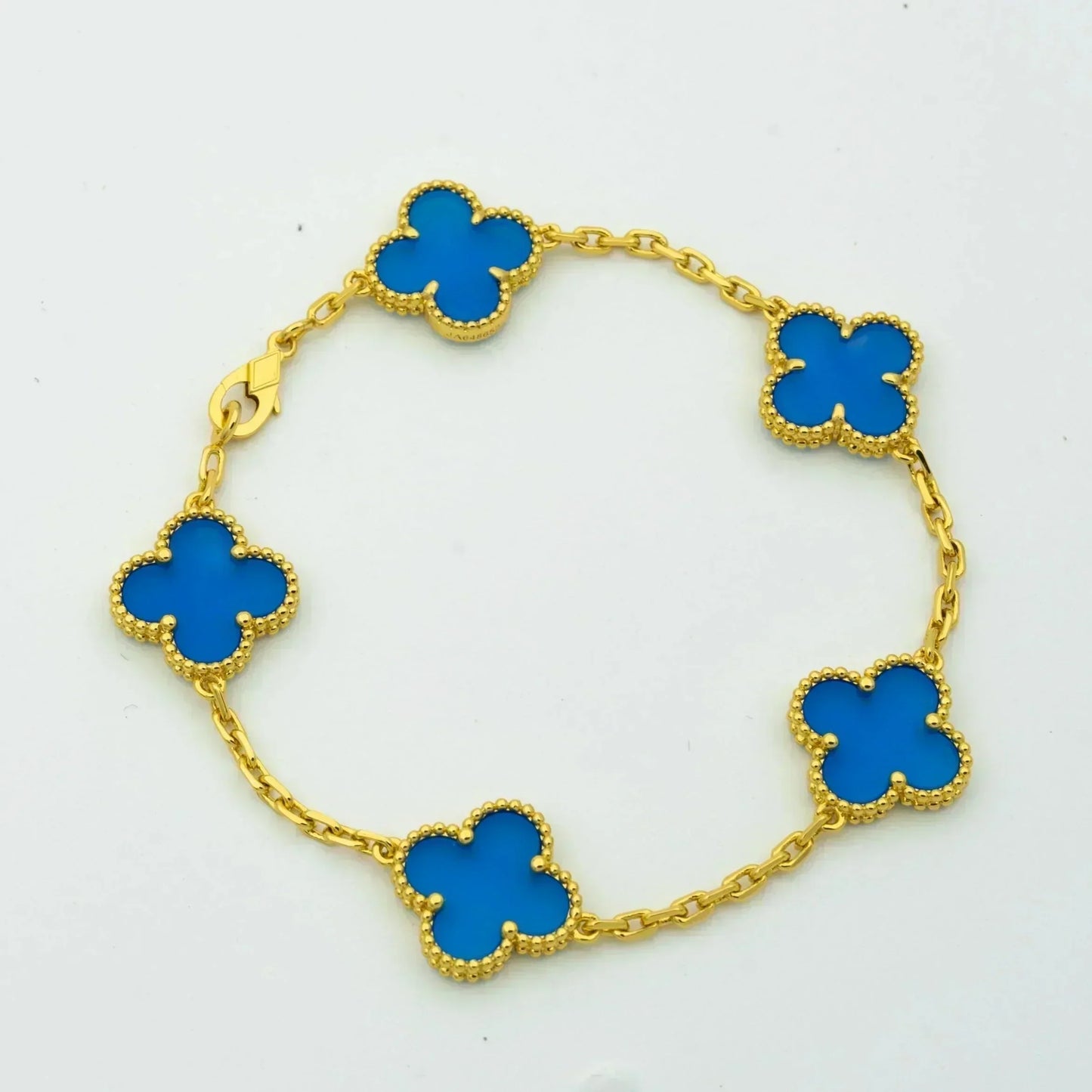 [Okajuri Jewelry]CLOVER 5 MOTIFS BLUE AGATE BRACELET