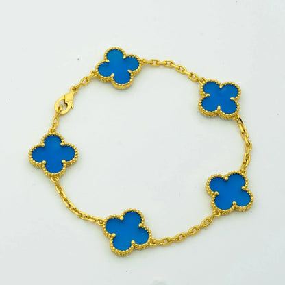 [Okajuri Jewelry]CLOVER 5 MOTIFS BLUE AGATE BRACELET