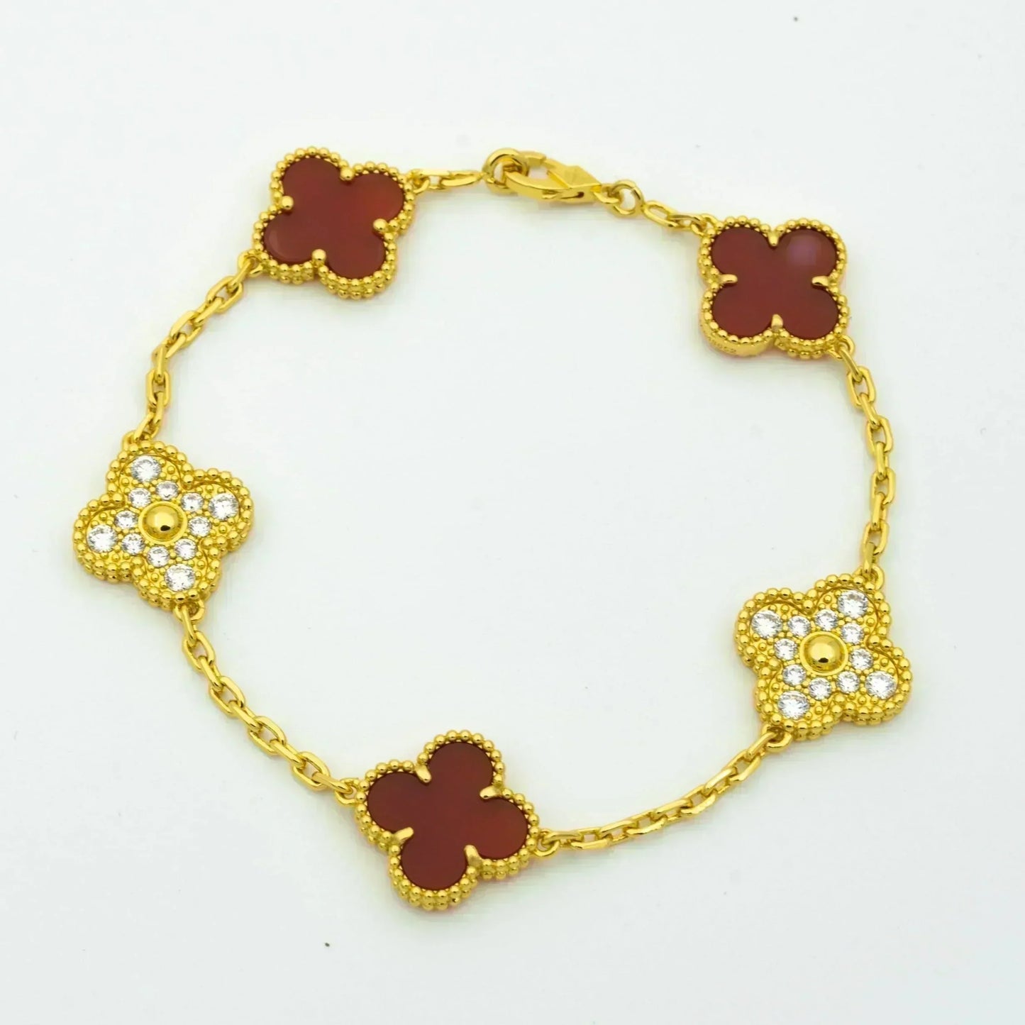 [Okajuri Jewelry]CLOVER 5 MOTIFS CARNELIAN DIAMOND BRACELET