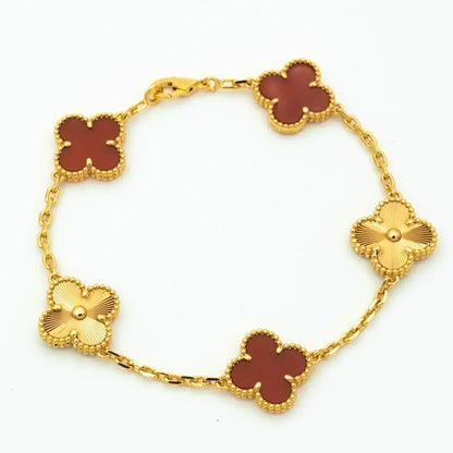 [Okajuri Jewelry]CLOVER  5 MOTIFS CARNELIAN GOLD BRACELET