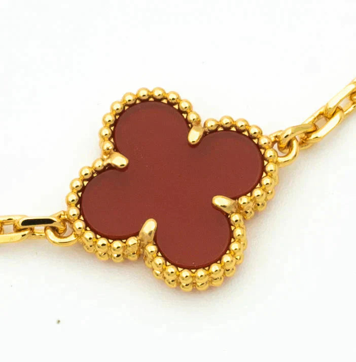 [Okajuri Jewelry]CLOVER  5 MOTIFS CARNELIAN GOLD BRACELET