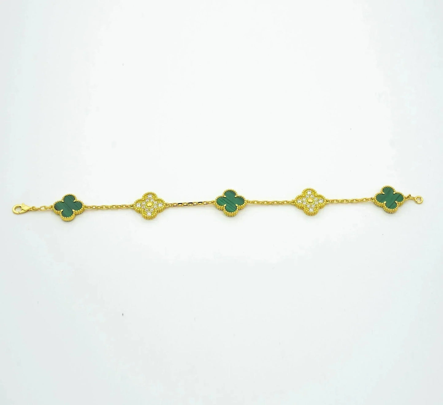[Okajuri Jewelry]CLOVER  5 MOTIF MALACHITE DIAMOND BRACELET