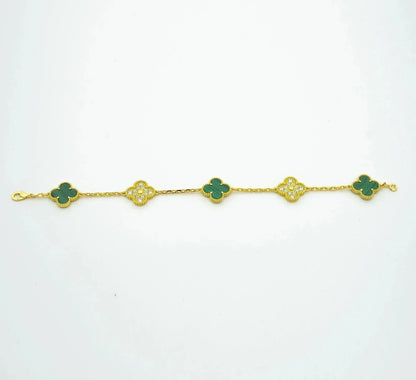 [Okajuri Jewelry]CLOVER  5 MOTIF MALACHITE DIAMOND BRACELET