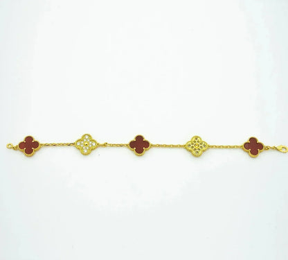 [Okajuri Jewelry] CLOVER 5 MOTIF RED CORNELIAN BRACELET COLLECTION