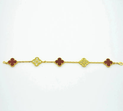 [Okajuri Jewelry]CLOVER 5 MOTIFS CARNELIAN DIAMOND BRACELET