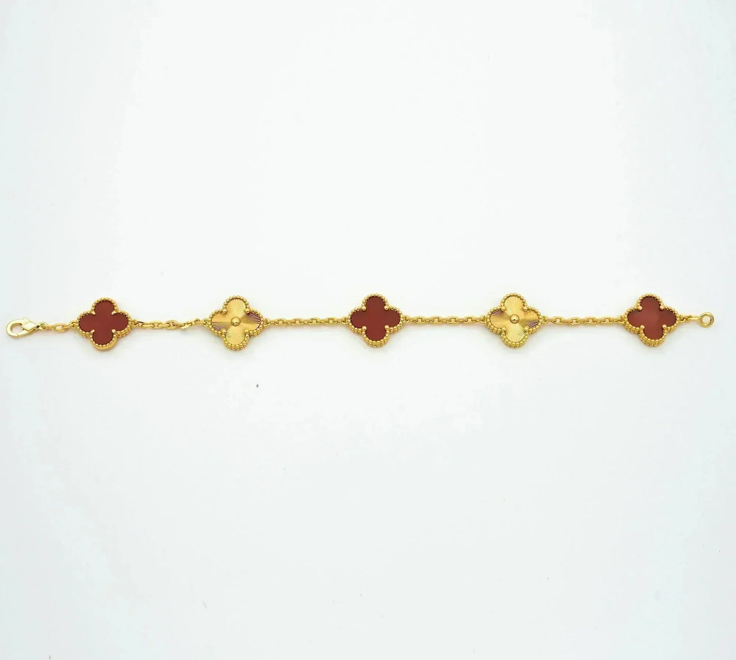 [Okajuri Jewelry]CLOVER  5 MOTIFS CARNELIAN GOLD BRACELET