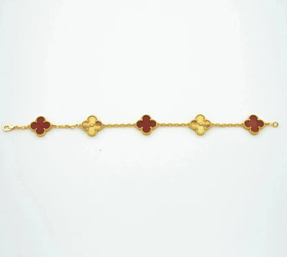 [Okajuri Jewelry]CLOVER  5 MOTIFS CARNELIAN GOLD BRACELET