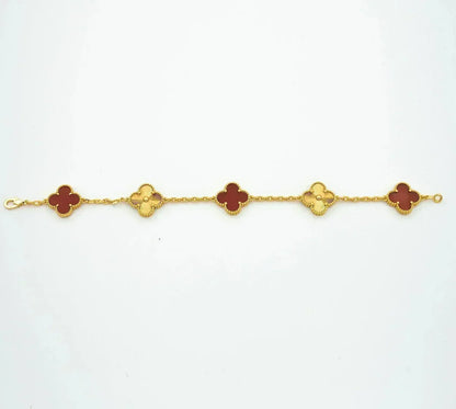 [Okajuri Jewelry] CLOVER 5 MOTIF RED CORNELIAN BRACELET COLLECTION