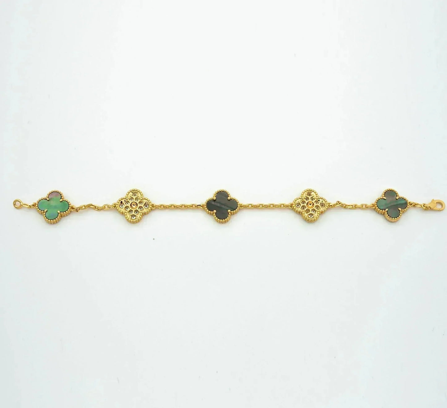 [Okajuri Jewelry]CLOVER 5 MOTIF GRAY MOP DIAMOND BRACELET