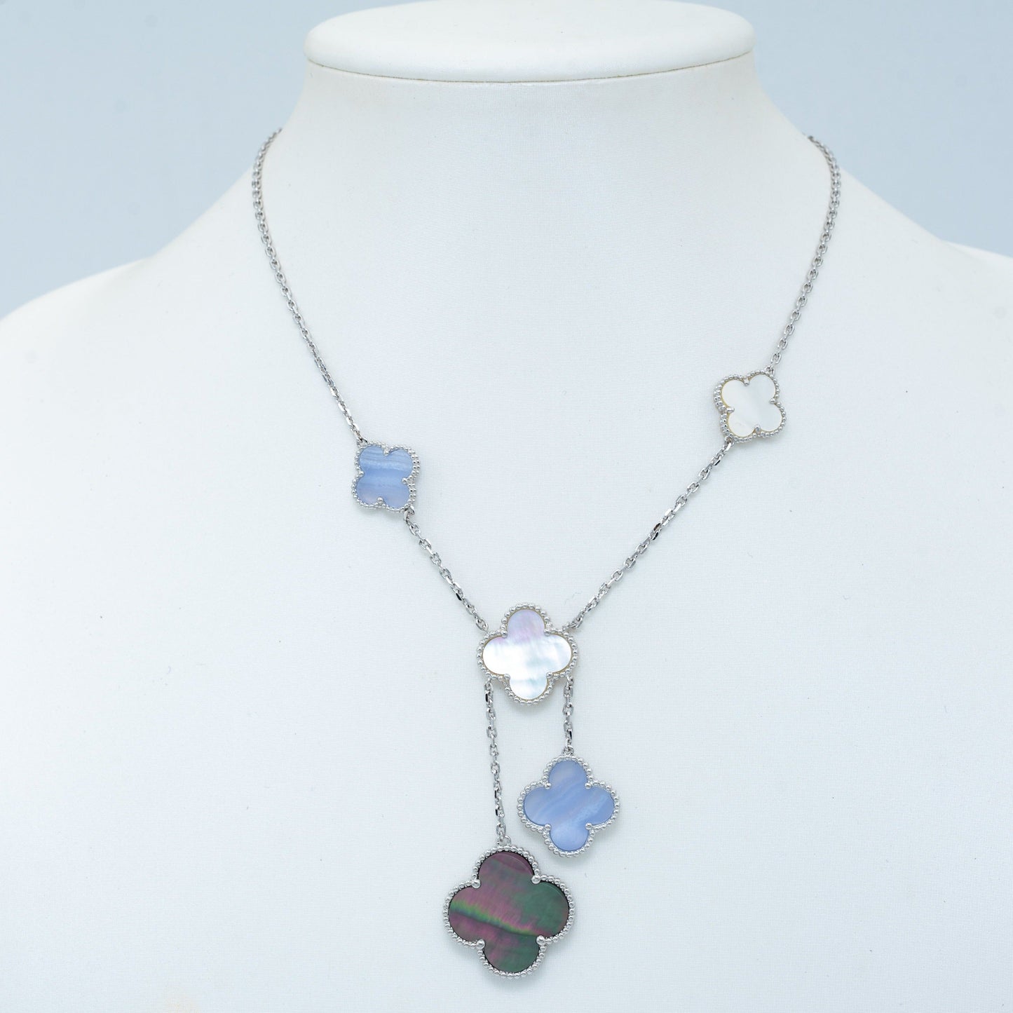 [Okajuri Jewelry]CLOVER MOP CHALCEDONY NECKLACE SILVER 6 MOTIF
