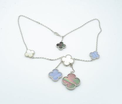 [Okajuri Jewelry]CLOVER MOP CHALCEDONY NECKLACE SILVER 6 MOTIF