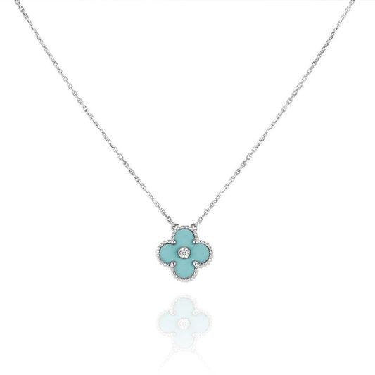 [Okajuri Jewelry]CLOVER 1 DIAMOND LIGHT BLUE SILVER NECKLACE