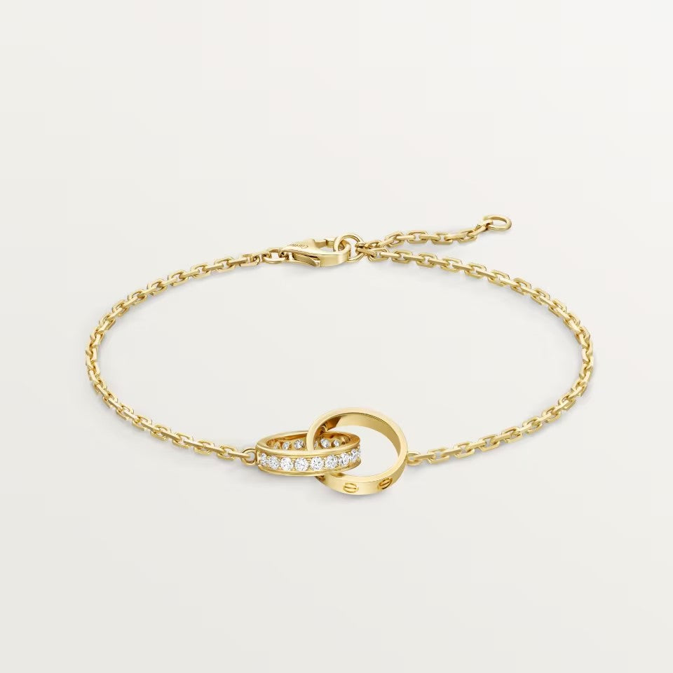 [Okajuri Jewelry] LOVE DOUBLE RING HALF DIAMOND BRACELET