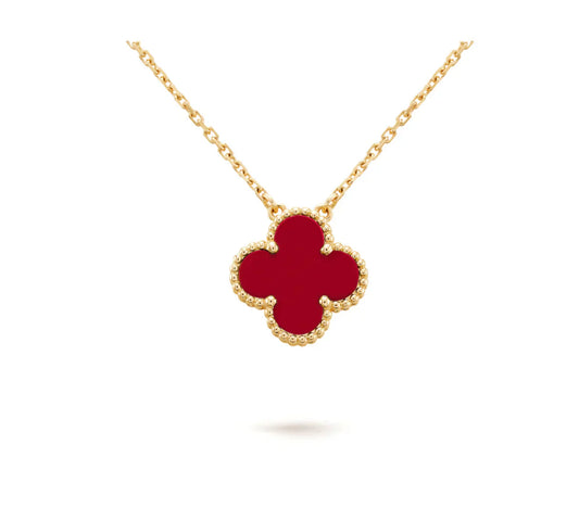 [Okajuri Jewelry]CLOVER 15MM CARNELIAN SINGLE FLOWER NECKLACE