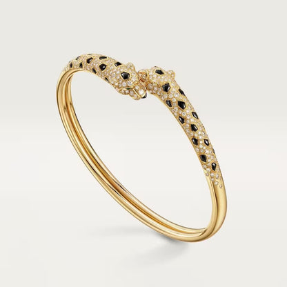 [Okajuri Jewelry] PANTHERE DOUBLE HEADED HALF DIAMOND OPEN BRACELET