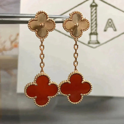 [Okajuri Jewelry]CLOVER 2 MOTIF  LASER CARNELIAN EARRINGS