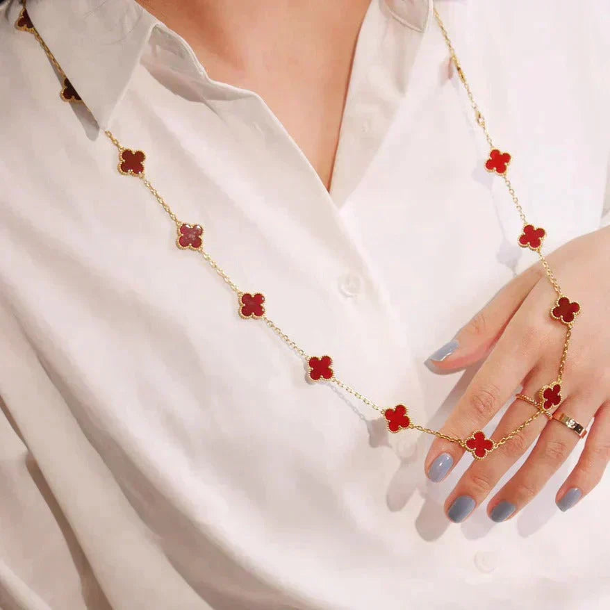 [Okajuri Jewelry] CLOVER 20 MOTIFS CARNELIAN NECKLACE