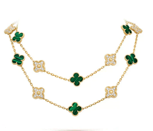[Okajuri Jewelry]CLOVER 20 MOTIFS MALACHITE DIAMOND NECKLACE