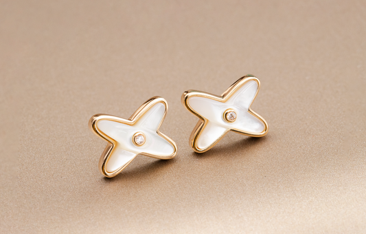 [Okajuri Jewelry]JEUX DE WHITE MOP PINK GOLD DIAMOND EARRINGS